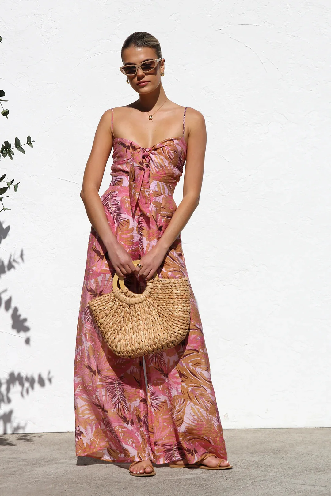 Botanical Print Strappy Resort Style Wide-leg Pants Jumpsuit - Image 10