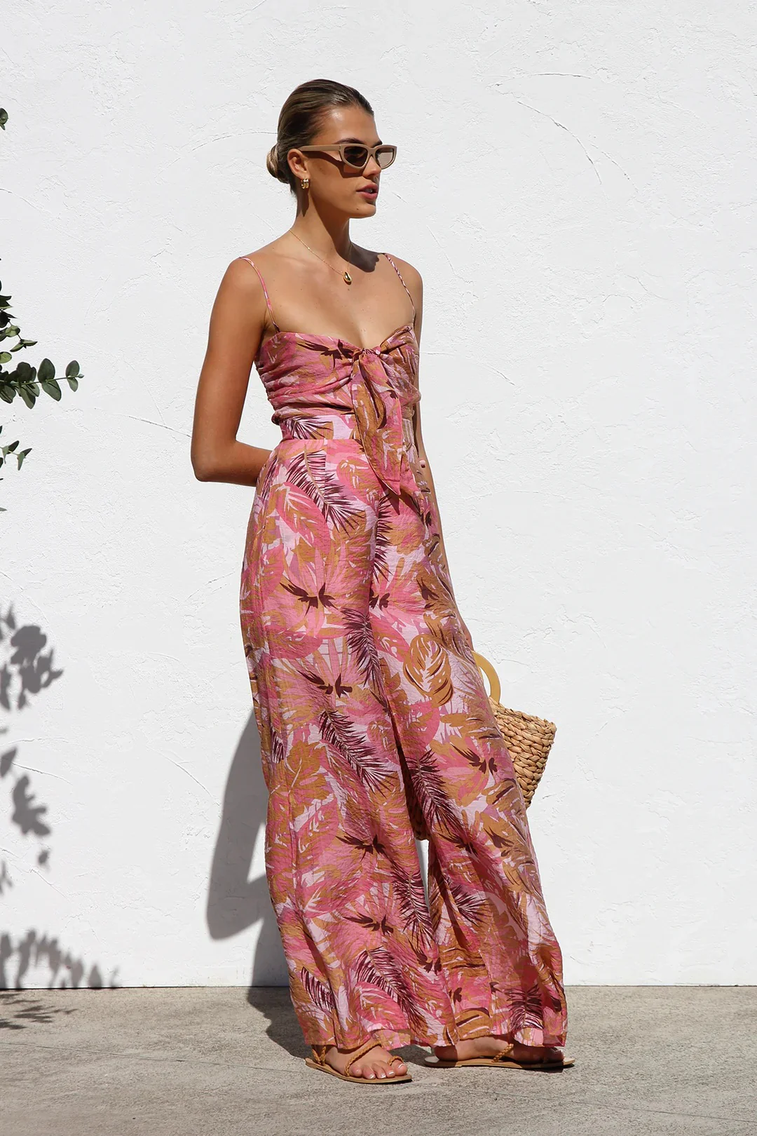 Botanical Print Strappy Resort Style Wide-leg Pants Jumpsuit - Image 5