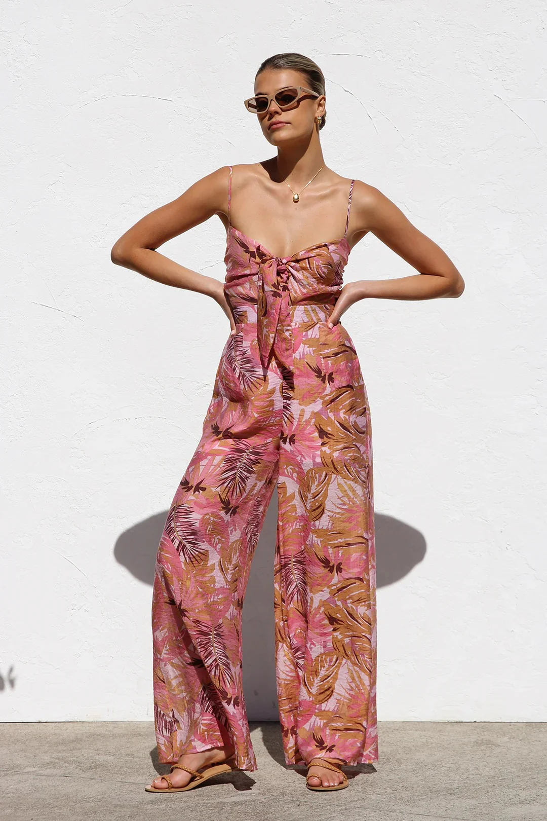 Botanical Print Strappy Resort Style Wide-leg Pants Jumpsuit - Image 6