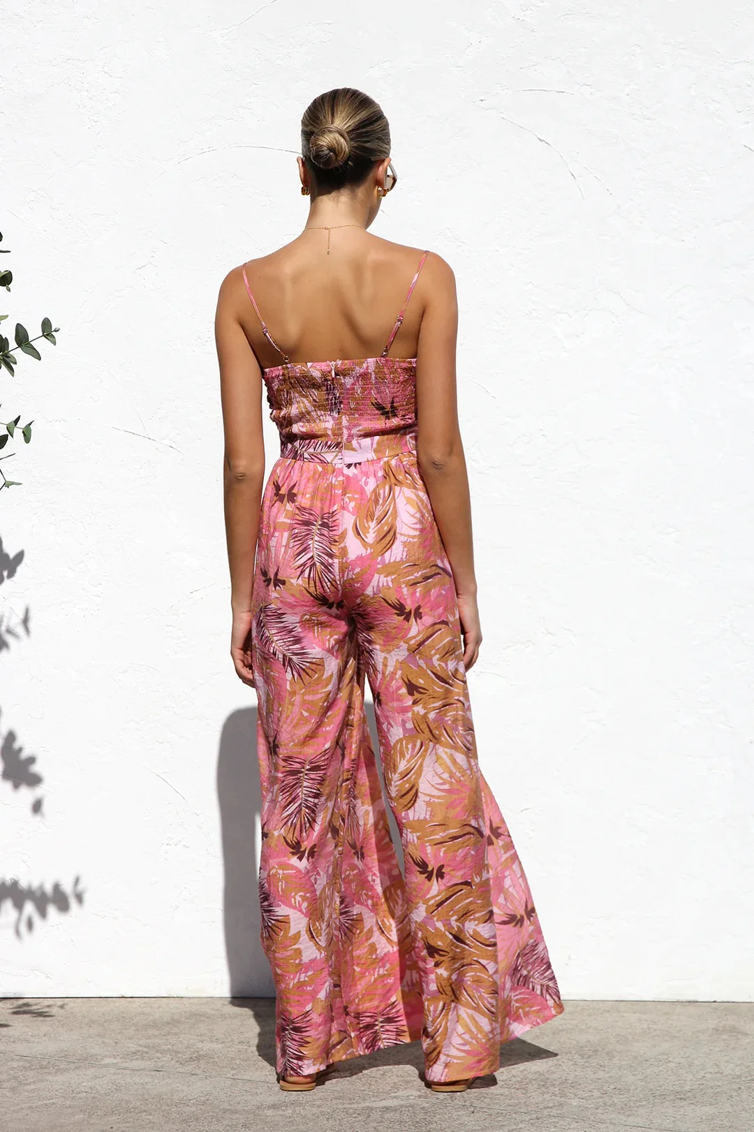 Botanical Print Strappy Resort Style Wide-leg Pants Jumpsuit - Image 9