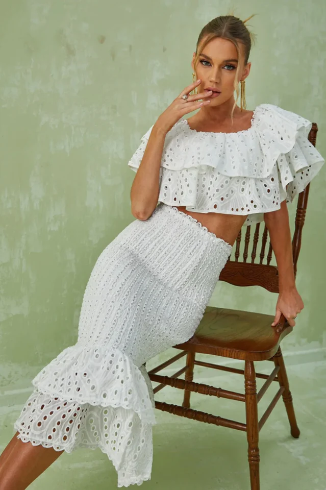 Embroidery Ruffle Blouse + Skirt Set - Image 8