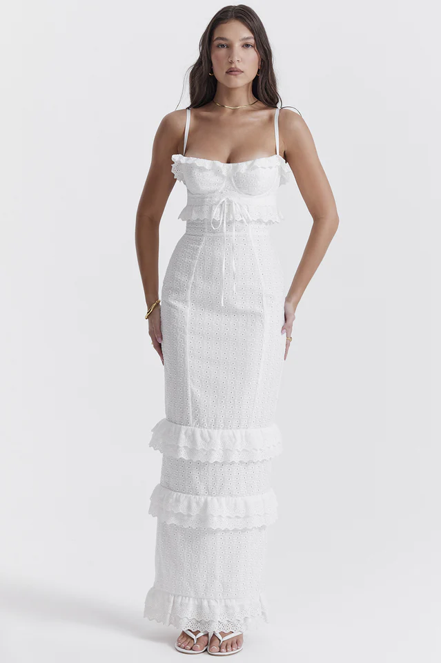 Eve White Broderie Maxi Dress - Image 3