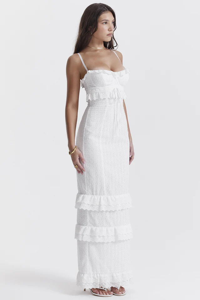 Eve White Broderie Maxi Dress - Image 4