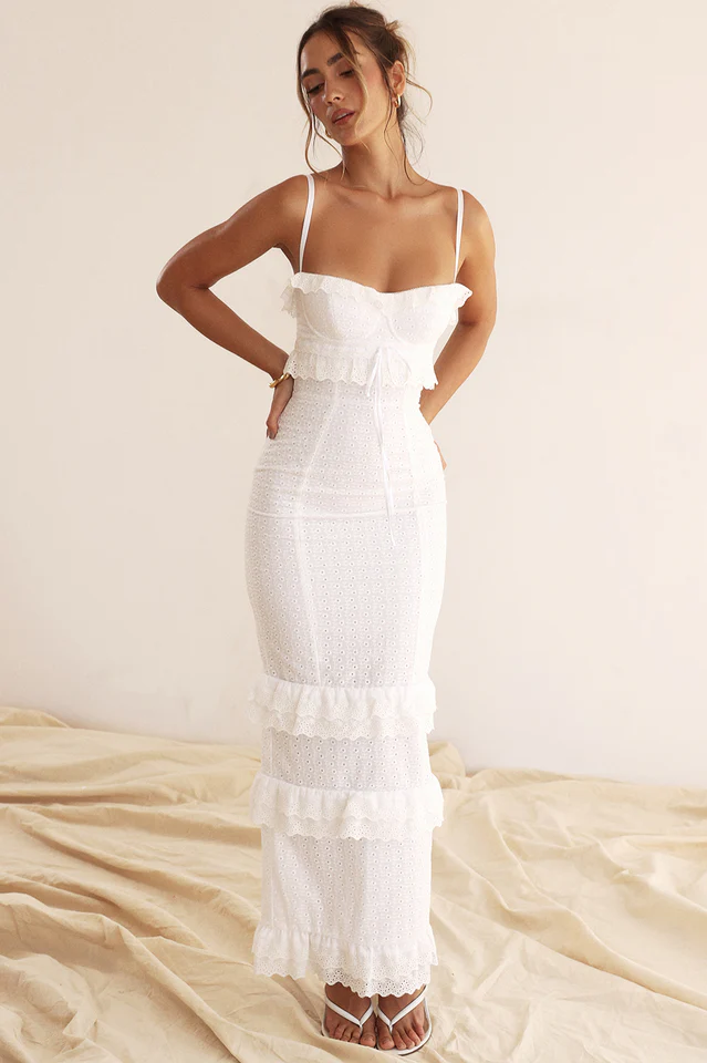 Eve White Broderie Maxi Dress - Image 6