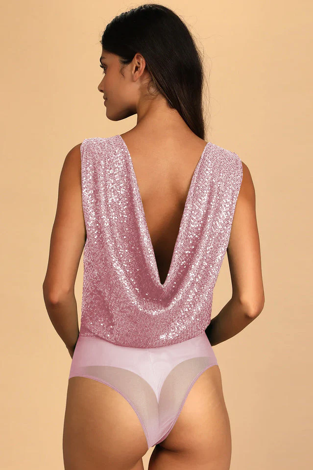 Evening Of Wonder Sequin Cowl Back Bodysuit - Image 14