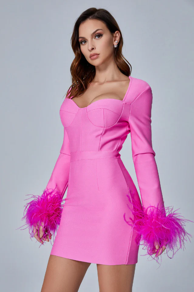 Feather Long Sleeve Bustier Dress - Image 7