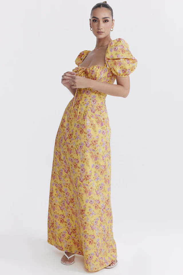 Felizia Yellow Floral Puff Sleeve Maxi Dress - Image 4