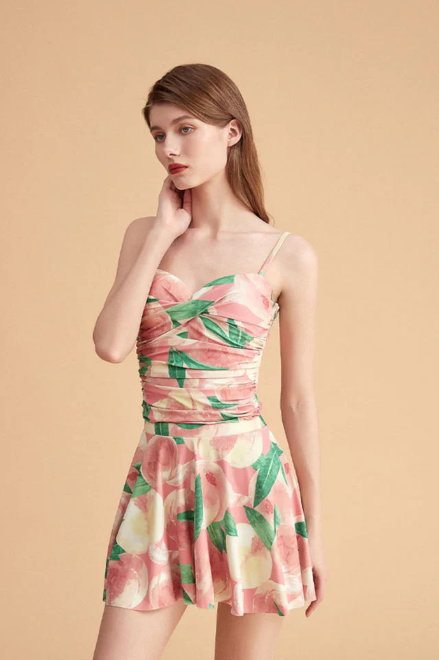 Floral One Piece Swimsuit With Skirt - Image 4