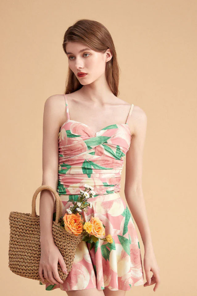 Floral One Piece Swimsuit With Skirt - Image 5