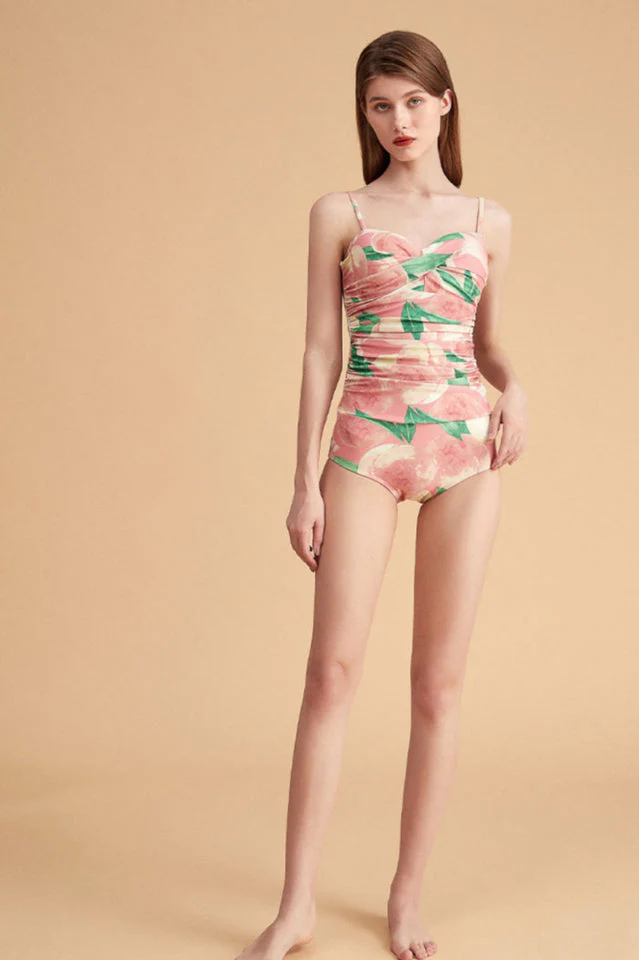 Floral One Piece Swimsuit With Skirt - Image 6