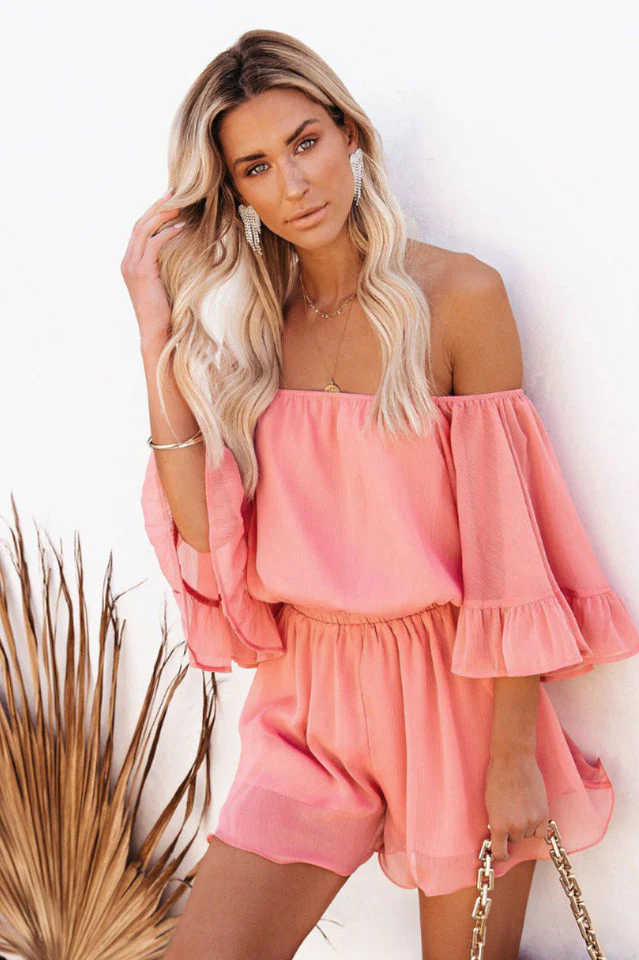 Flounced Sleeve Off Shoulder Romper - Image 11