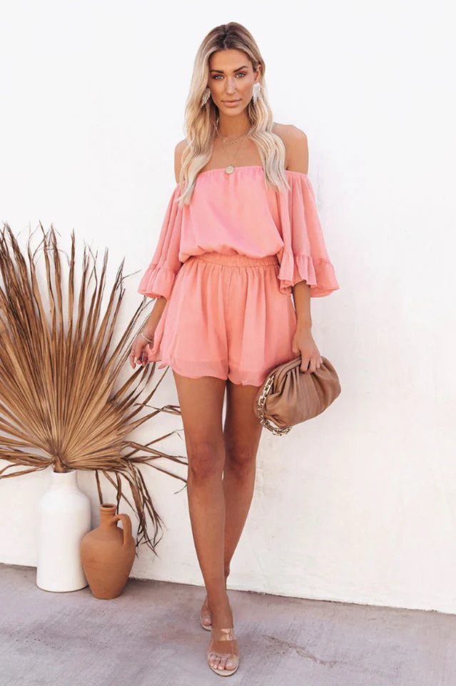 Flounced Sleeve Off Shoulder Romper - Image 14