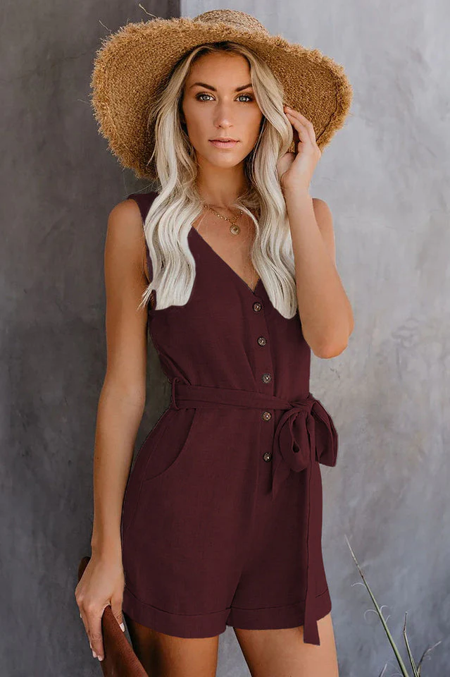 Front Tie Knot Solid Romper - Image 11