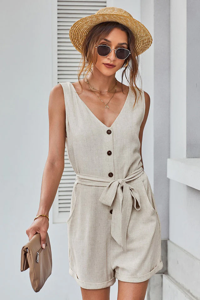 Front Tie Knot Solid Romper - Image 6