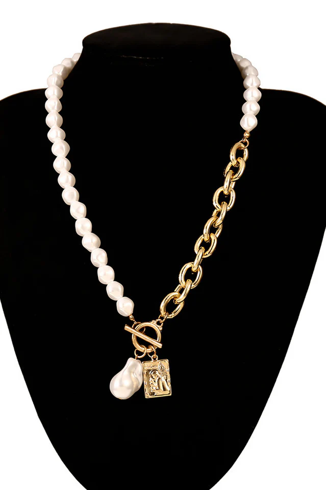 Gothic Baroque Pearl Angel Pendant Choker Necklace - Image 3