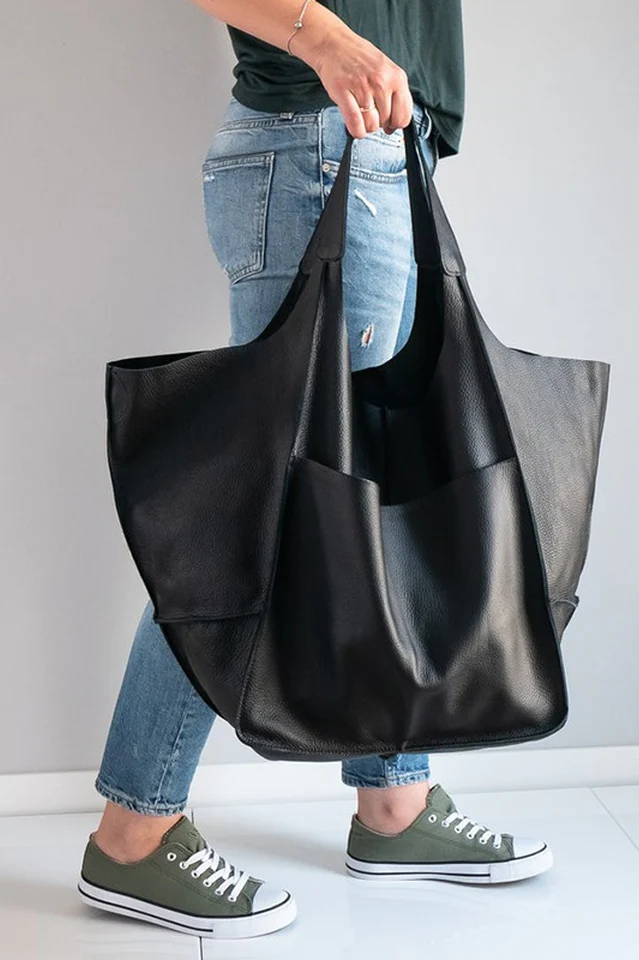 Large Leather Shopping Bag - Image 3