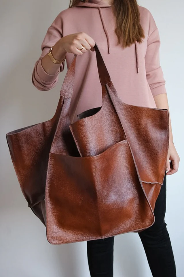 Large Leather Shopping Bag - Image 6