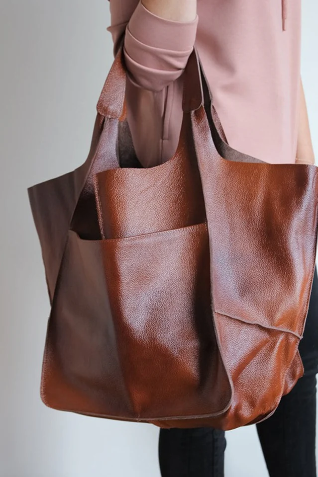 Large Leather Shopping Bag - Image 7