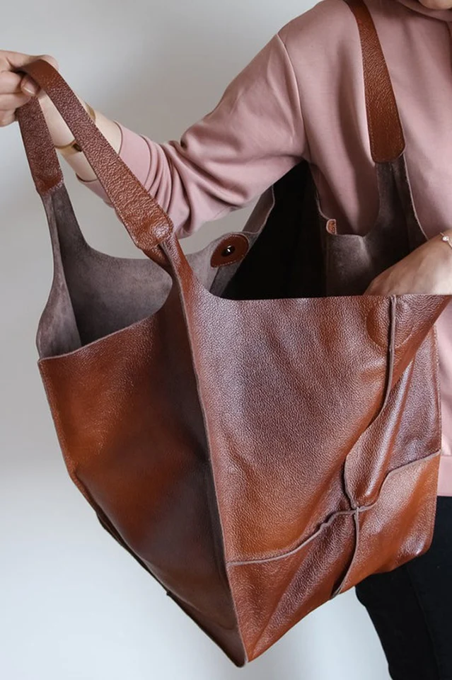 Large Leather Shopping Bag - Image 8