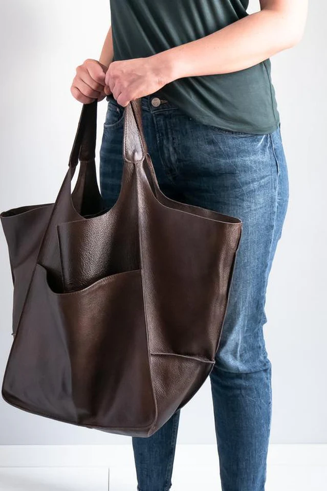 Large Leather Shopping Bag - Image 9