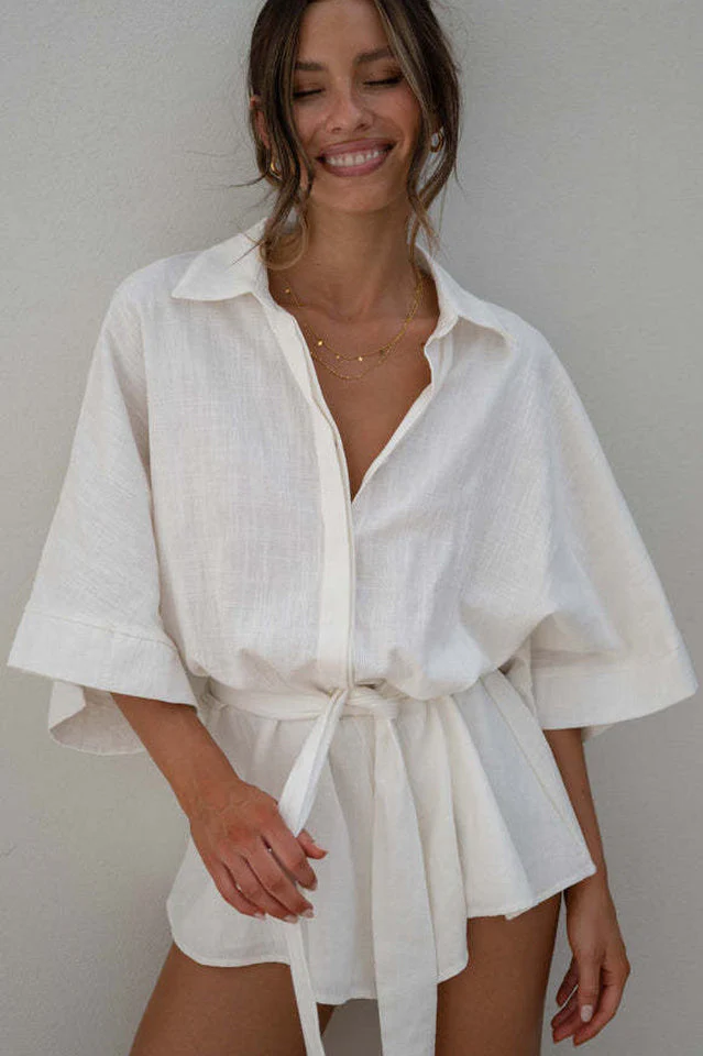 Loose Sleeve Tie Waist Romper - Image 10