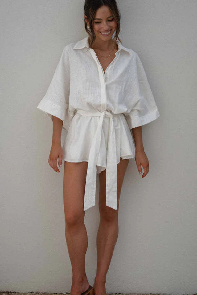 Loose Sleeve Tie Waist Romper - Image 11