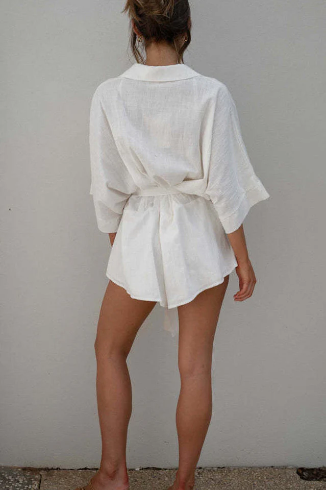Loose Sleeve Tie Waist Romper - Image 14