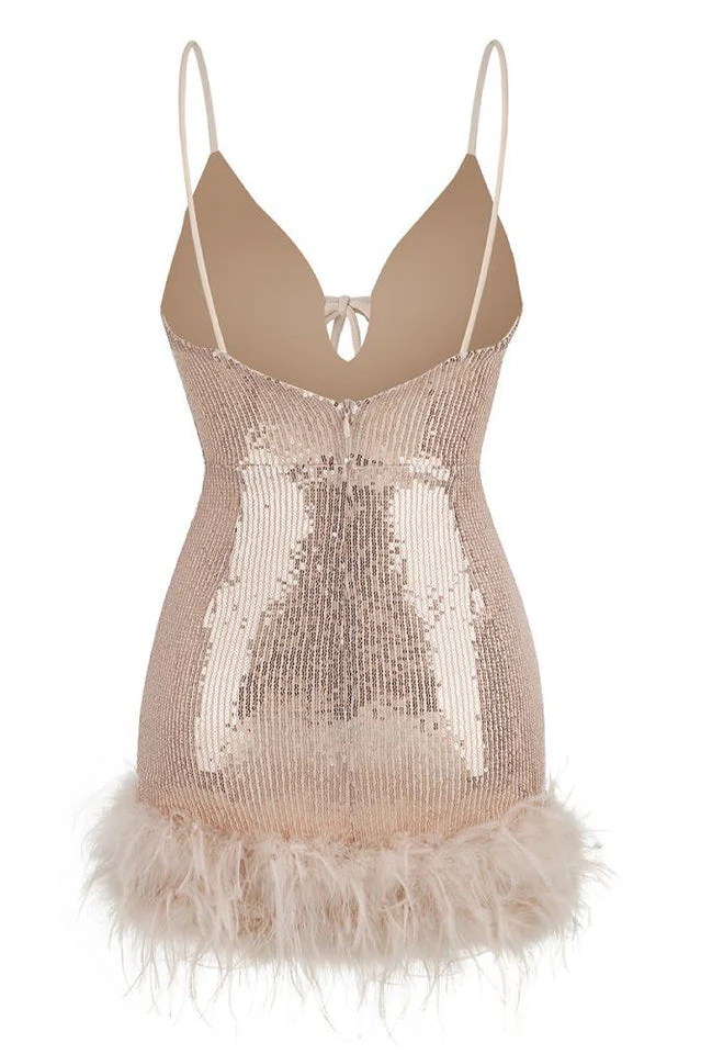 Mini Sequin Dress With Feather Trim - Image 11