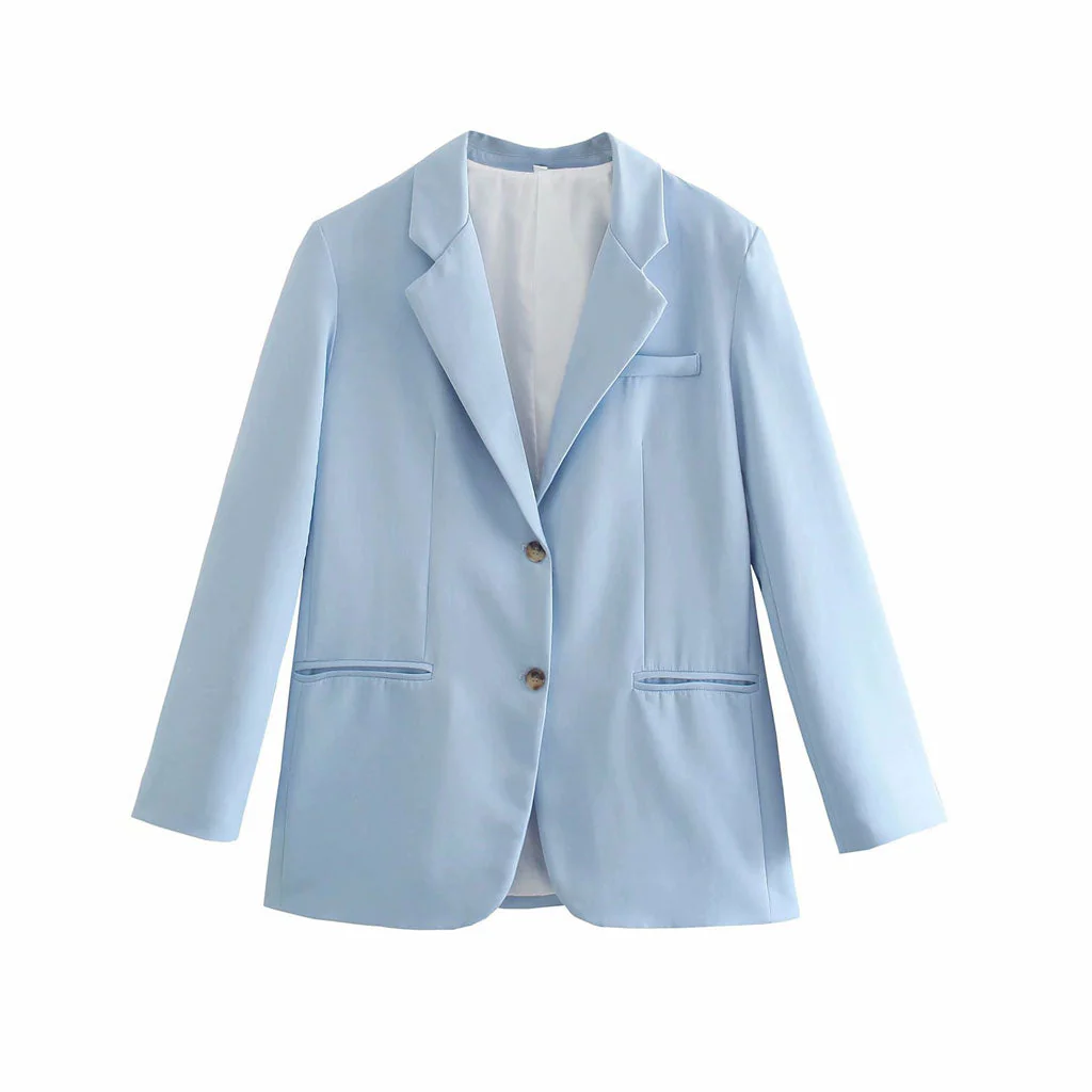 Modern Style Long Sleeve Pure Color Lapel Collar Blazer - Baby Blue - Image 3