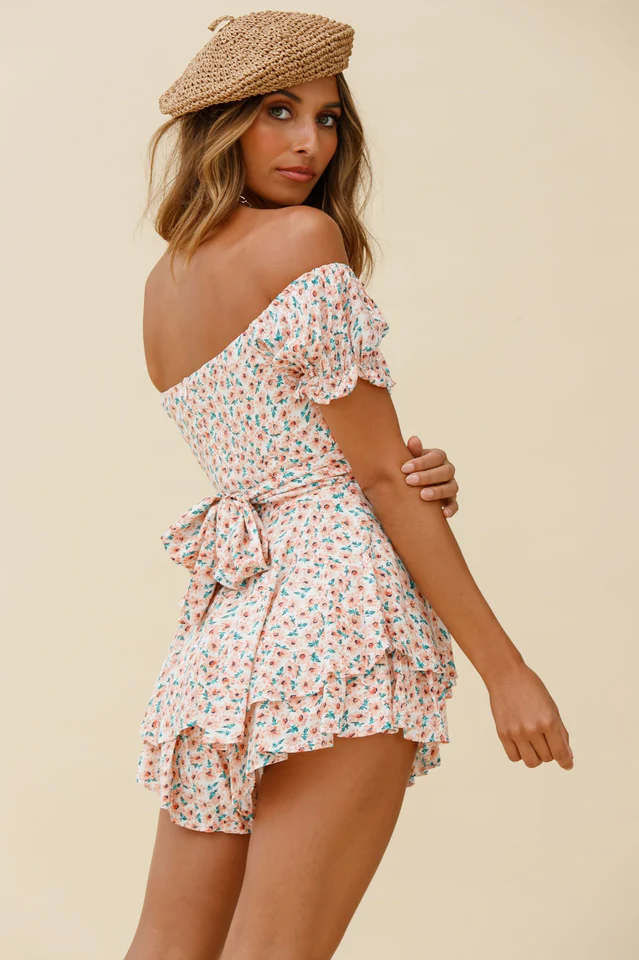 Off Shoulder Tie Back Romper - Image 13