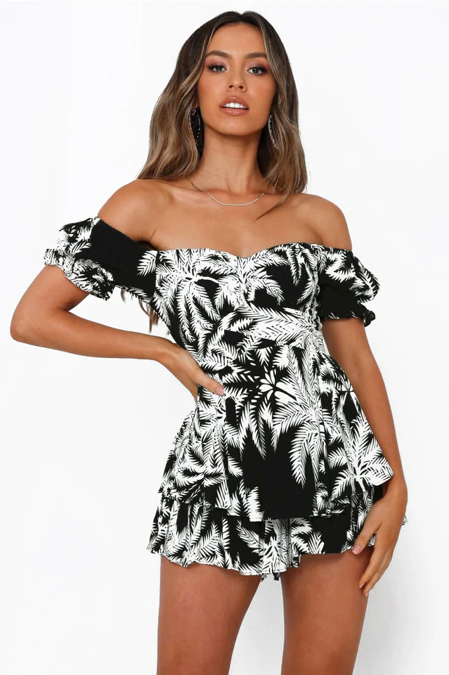 Off Shoulder Tie Back Romper - Image 27