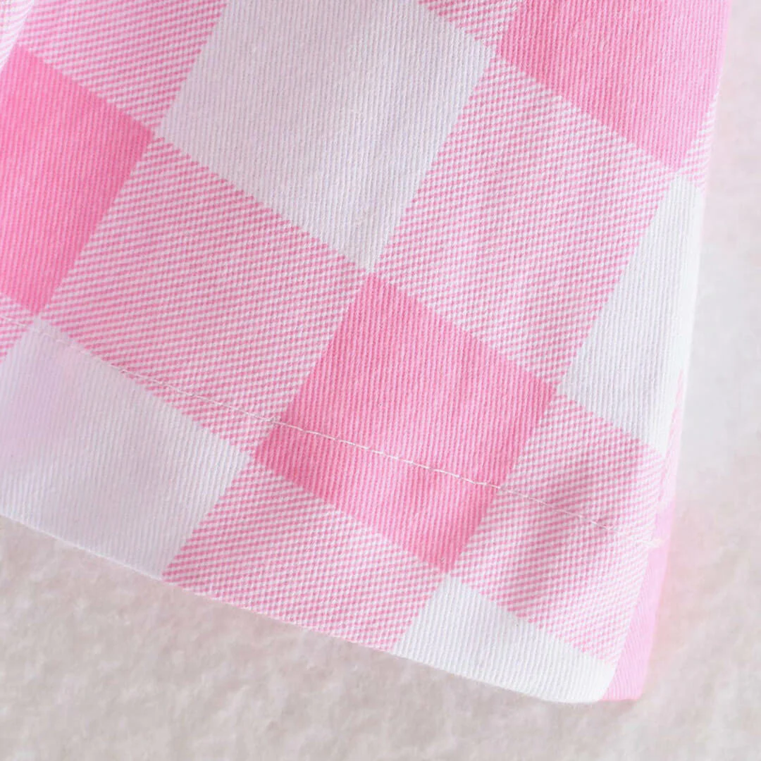 Sweet Plaid Print Long Sleeve Blazer and Pleated Mini Skirt Matching Set - Pink - Image 6