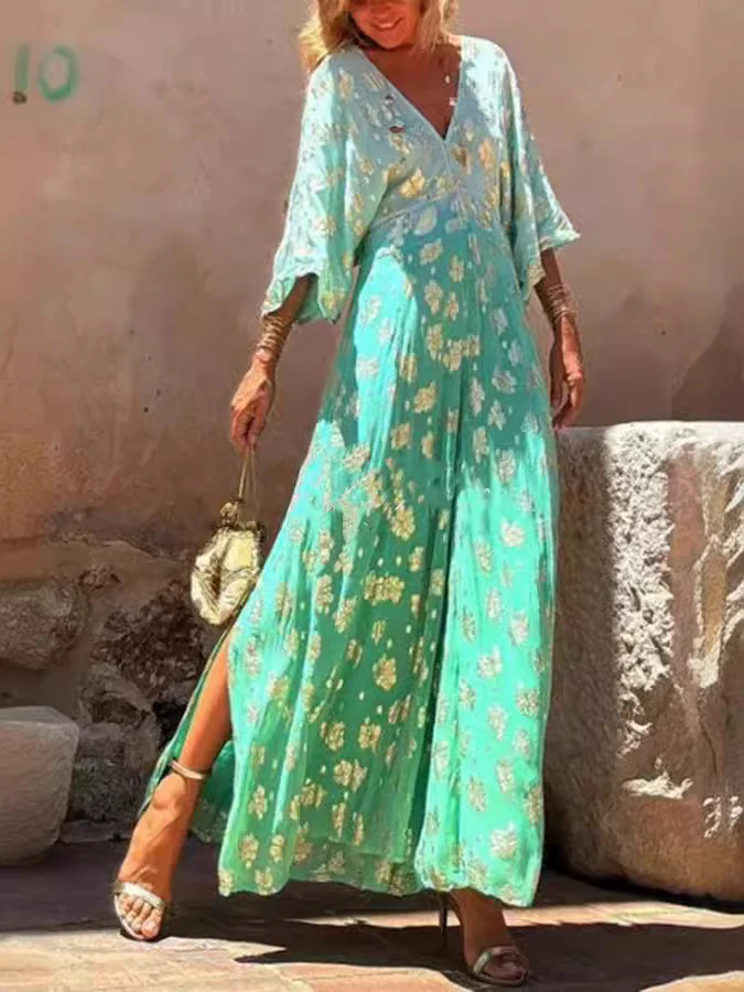 Printed V-Neck Open Back Waist Wide-Leg Jumpsuit - Image 5