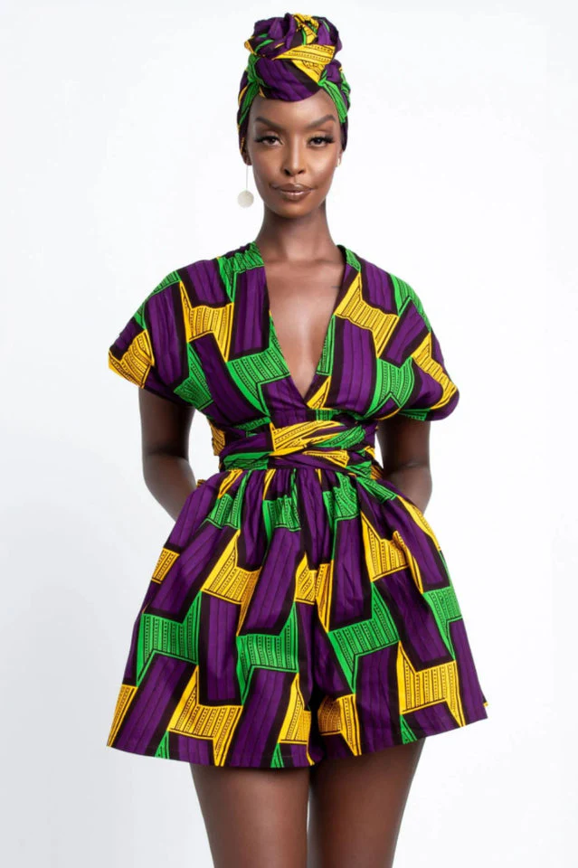 Retro Print Patchwork Romper - Image 3