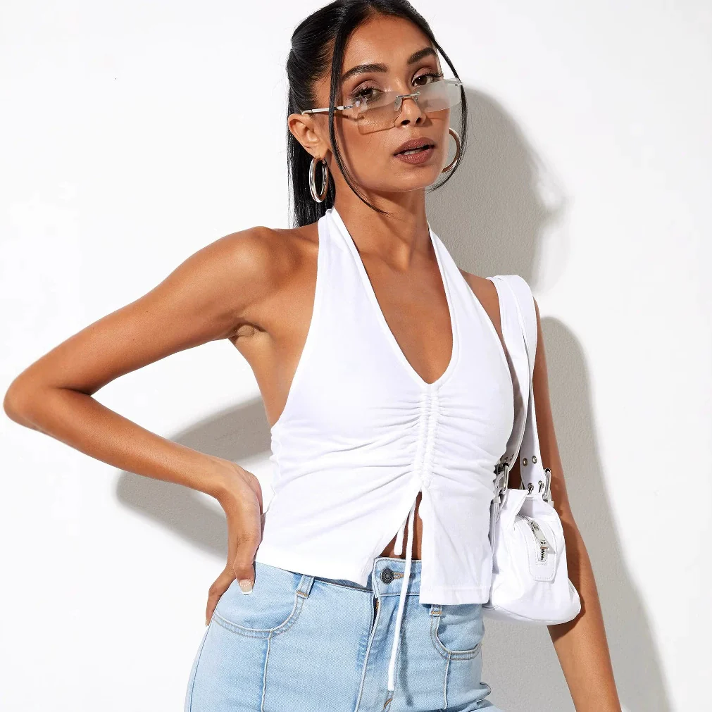 Solid Color Drawstring Backless Shoulder Strap - Image 3