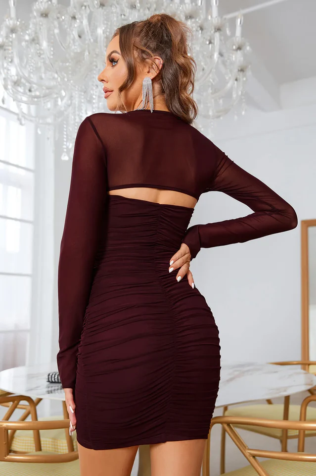 Spicy Ruched Mesh Twist Front Mini Dress - Image 21