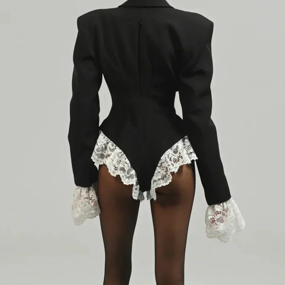 Black SPLICED JUMPSUIT Blazer with RUFFLES - Image 12