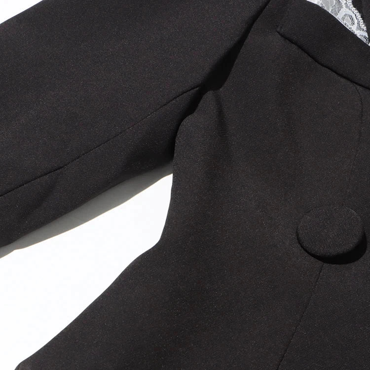 Black SPLICED JUMPSUIT Blazer with RUFFLES - Image 16