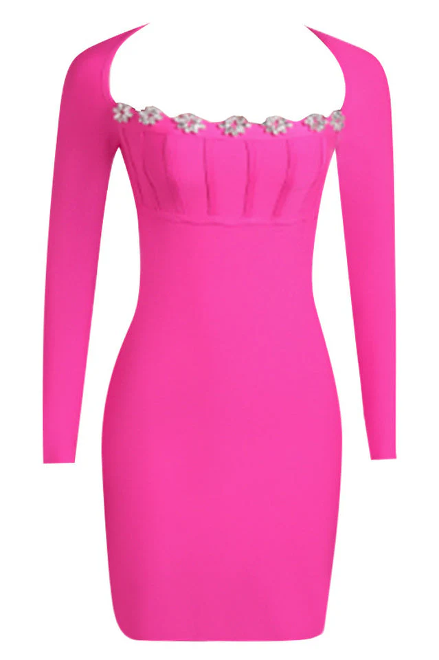 Square Neck Long Sleeve Mini Dress - Image 10