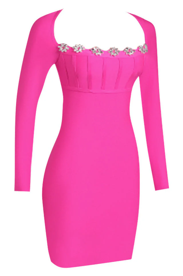Square Neck Long Sleeve Mini Dress - Image 11