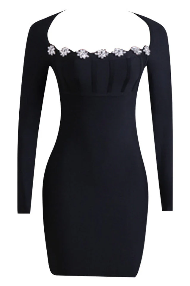 Square Neck Long Sleeve Mini Dress - Image 16