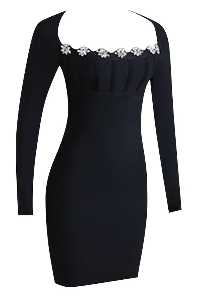 Square Neck Long Sleeve Mini Dress - Image 17