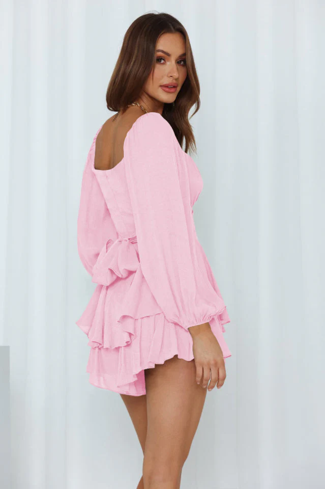 Square Neck Ruffle Long Sleeve Romper - Image 10