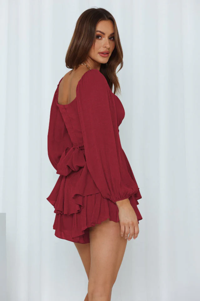 Square Neck Ruffle Long Sleeve Romper - Image 26