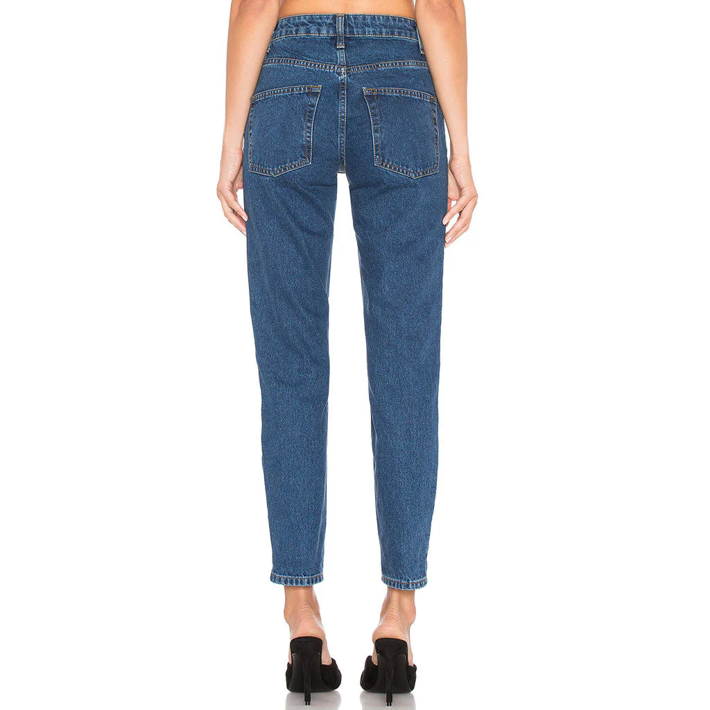 Street Style High Waist Faded Trim Skinny Leg Jeans - Blue - Image 3