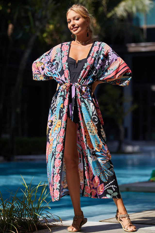 Tie Dye Belt Kimono Blouse (15 Colors) - Image 21