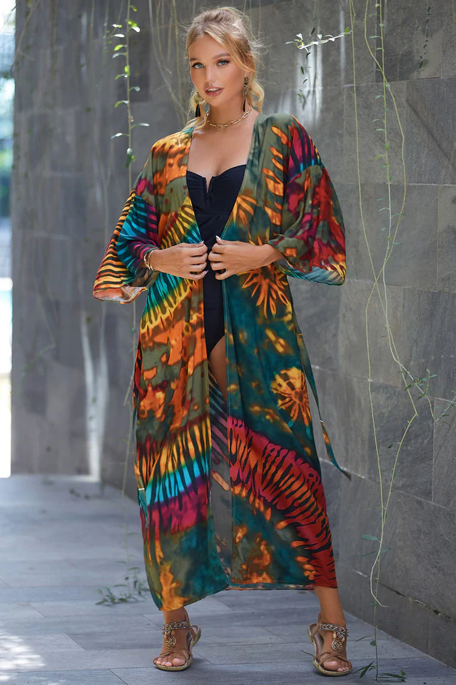 Tie Dye Belt Kimono Blouse (15 Colors) - Image 35