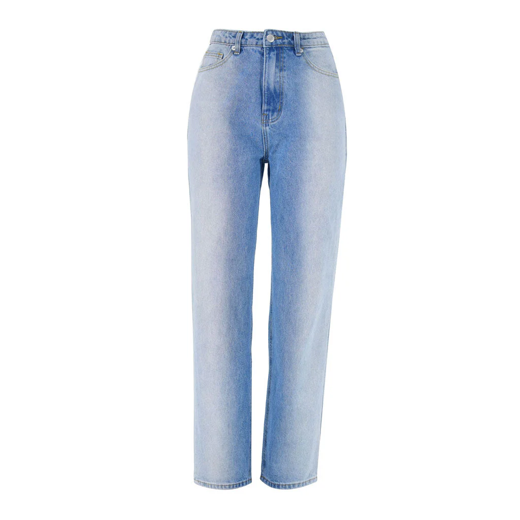 Unique Gradient High Waist Faded Straight Leg Jeans - Blue - Image 4