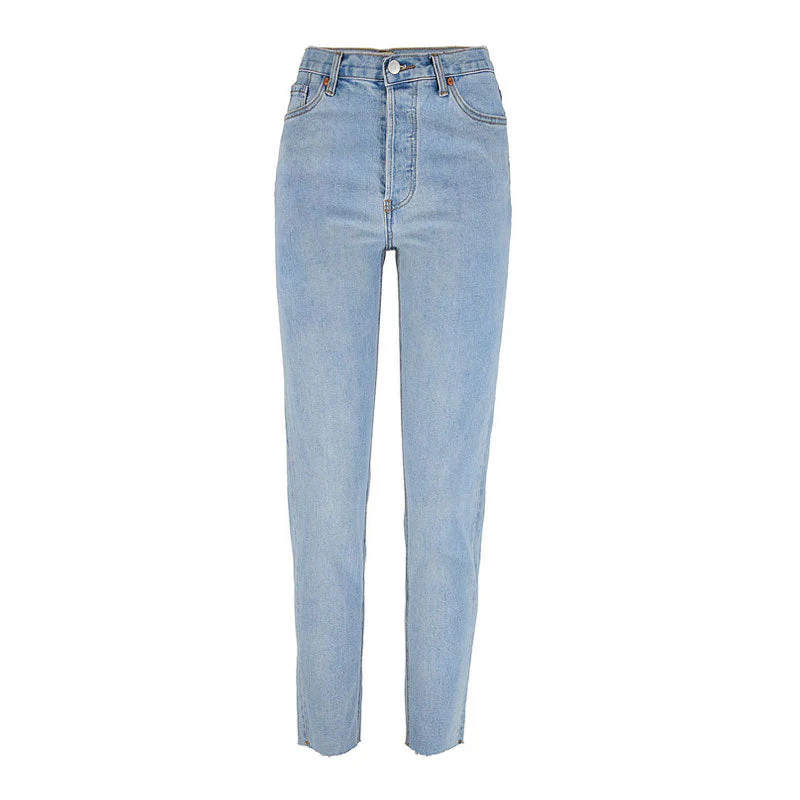 Vantage High Waist Faded Frayed Skinny Jeans - Light Blue - Image 4
