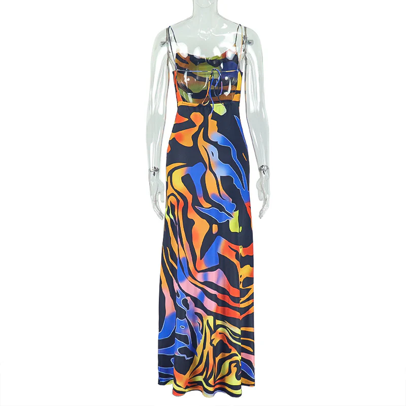 With Print Backless Halter Dress - Image 5